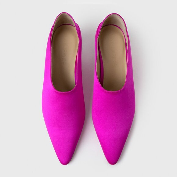 Fuchsia Satin Heels, Bold 30mm Shoes - Picture 3 of 5